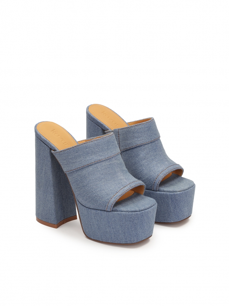 Klapki denim na platformie i wysokim obcasie