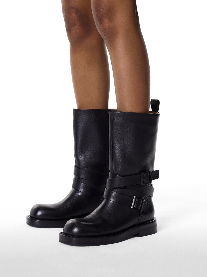 Skórzane czarne buty w stylu motocyklowym