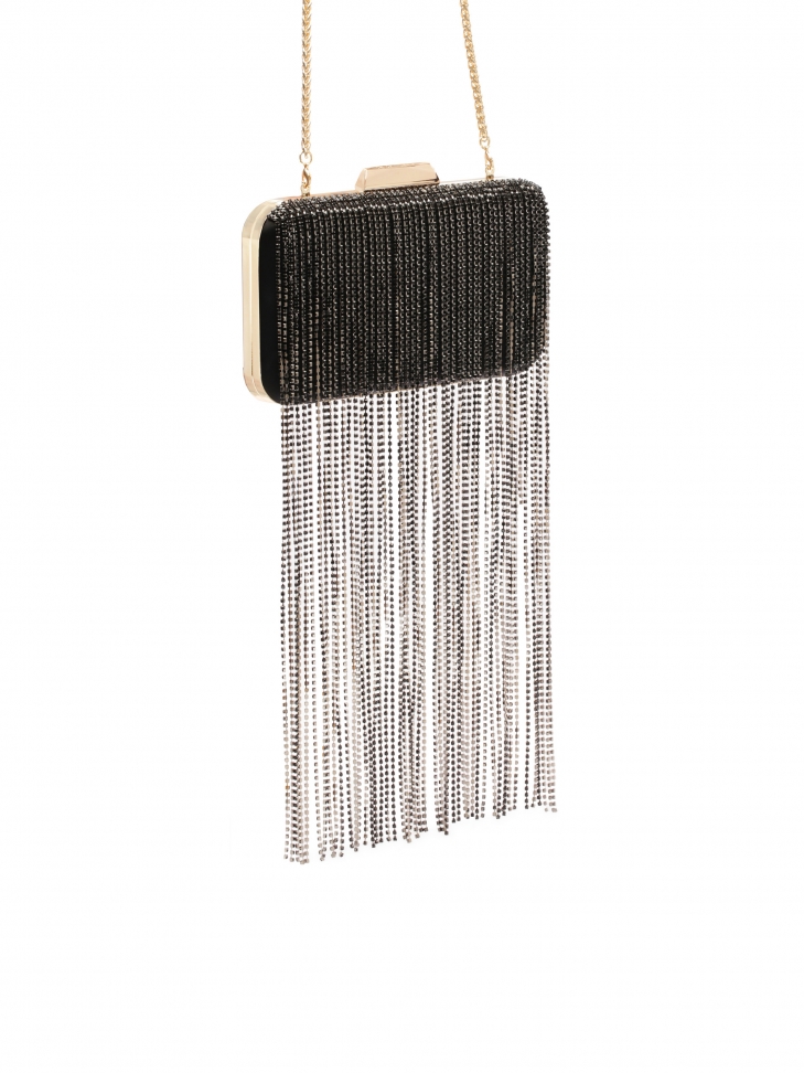 Sztywna torebka puzderko z długimi łańcuchami cyrkonii