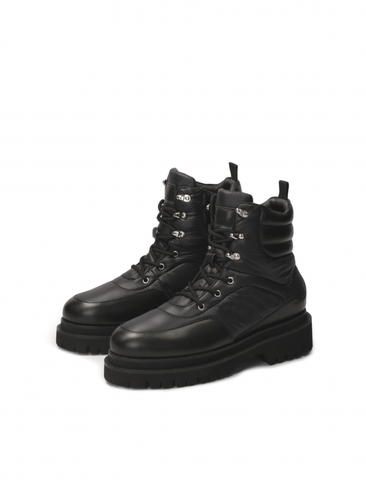 Czarne męskie trzewiki z łączonych materiałów