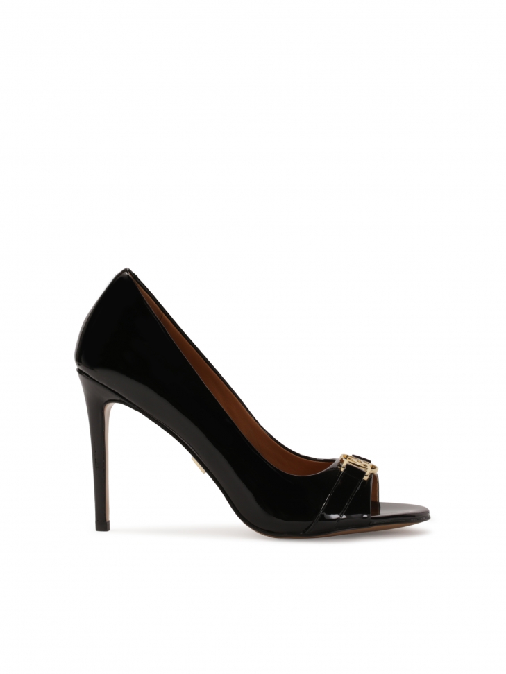 Luksusowe czarne czółenka peep toe