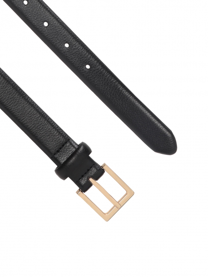 Klasyczny czarny pasek damski ze skóry licowej