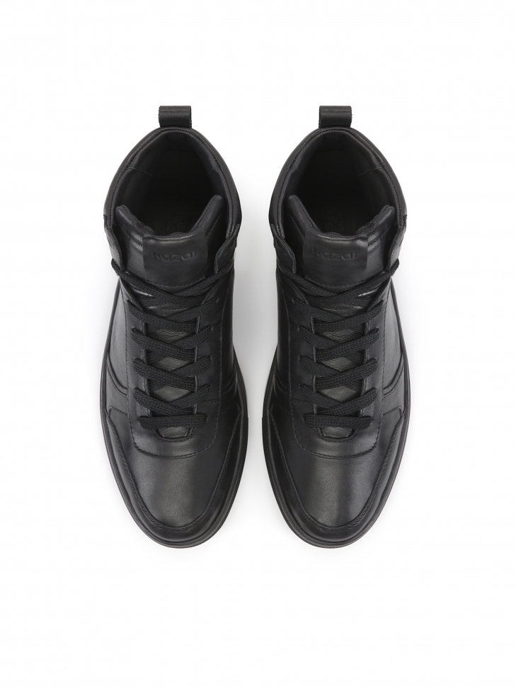 Czarne skórzane sneakersy męskie z solidną wysoką cholewką