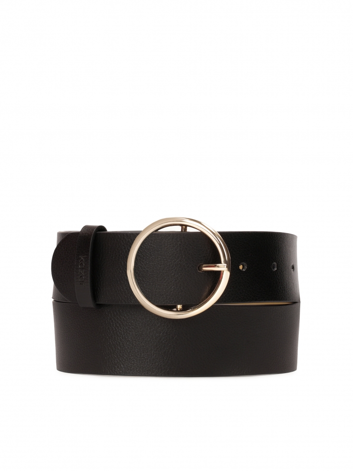 Czarny pasek z naturalnej skóry z oągłą klamrą