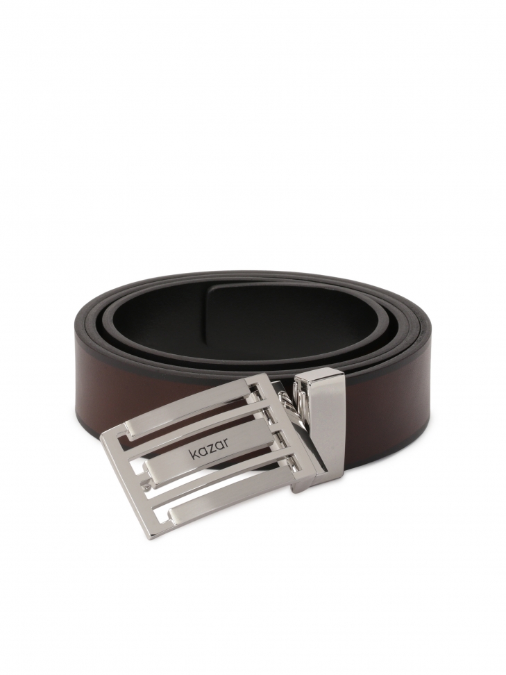 Skórzany dwustronny pasek z dużą klamrą