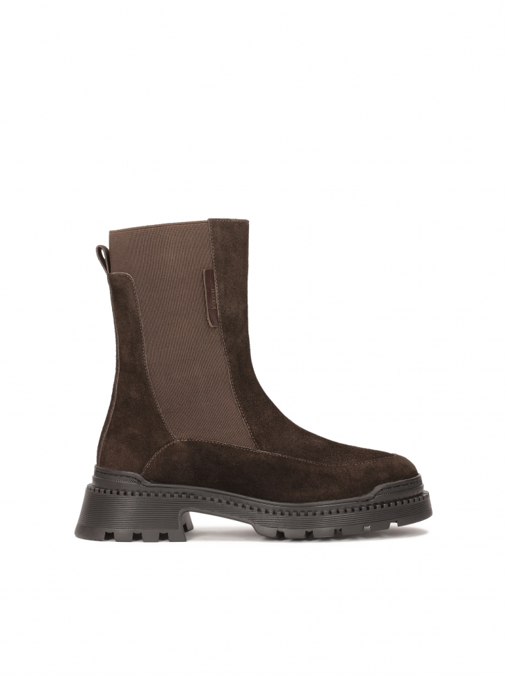 Brązowe wsuwane botki z zamszu