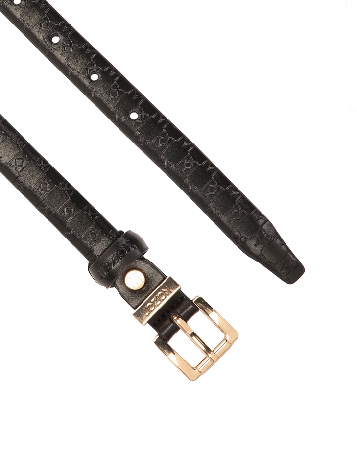 Elegancki wąski pasek w czarnym kolorze z tłoczonej skóry