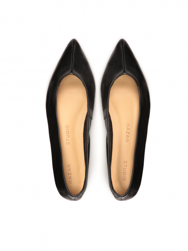 Skórzane czarne baleriny damskie