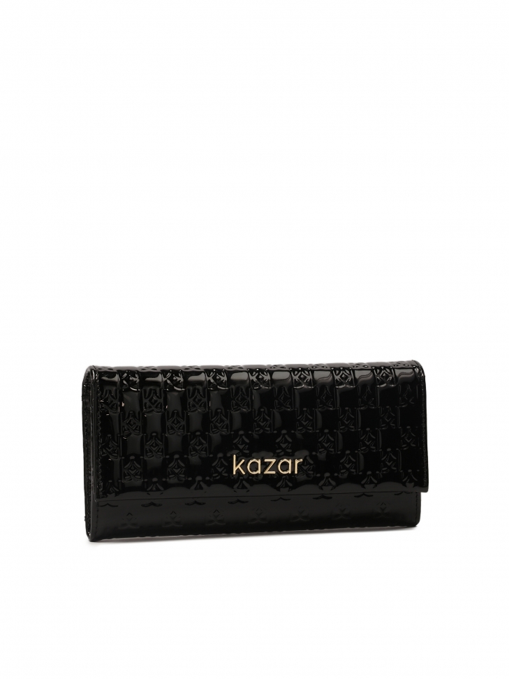 Połyskujący czarny portfel w efektownie tłoczony wzór