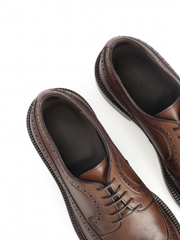 Eleganckie brązowe skórzane buty męskie typu brogue