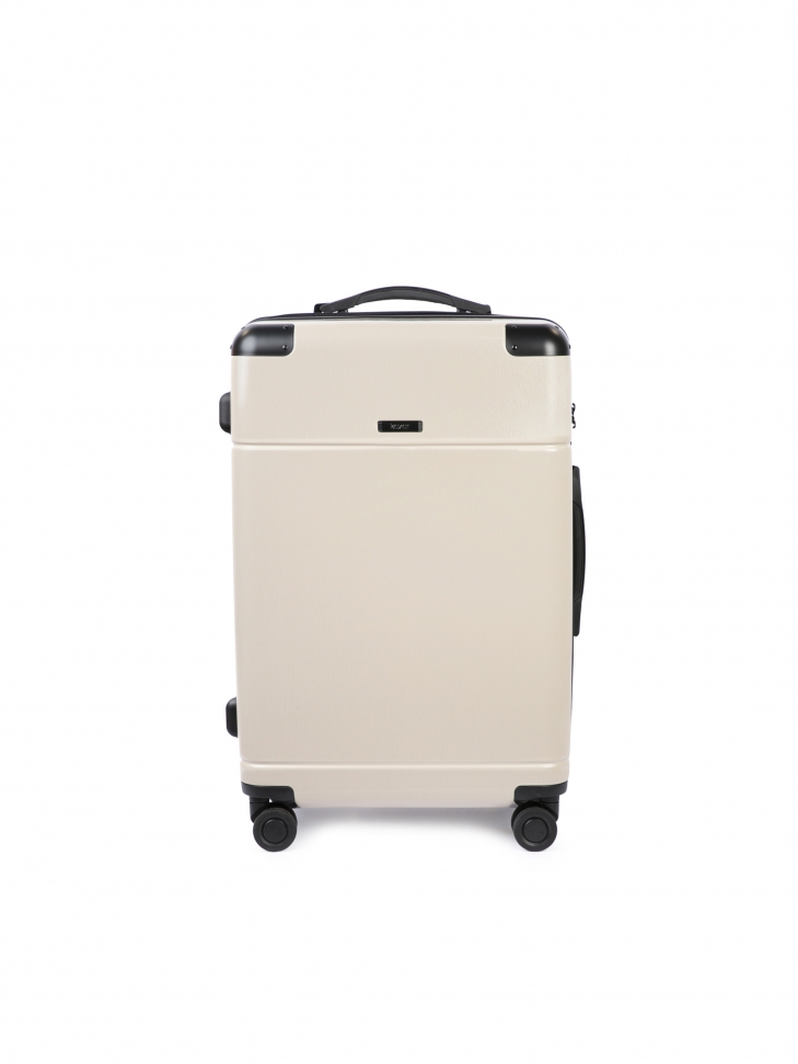 Średnia walizka z beżowego policarbonu