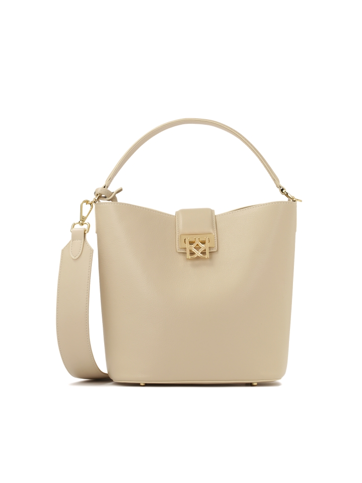 Kremowa torebka z usztywnianym dnem i dwoma paskami