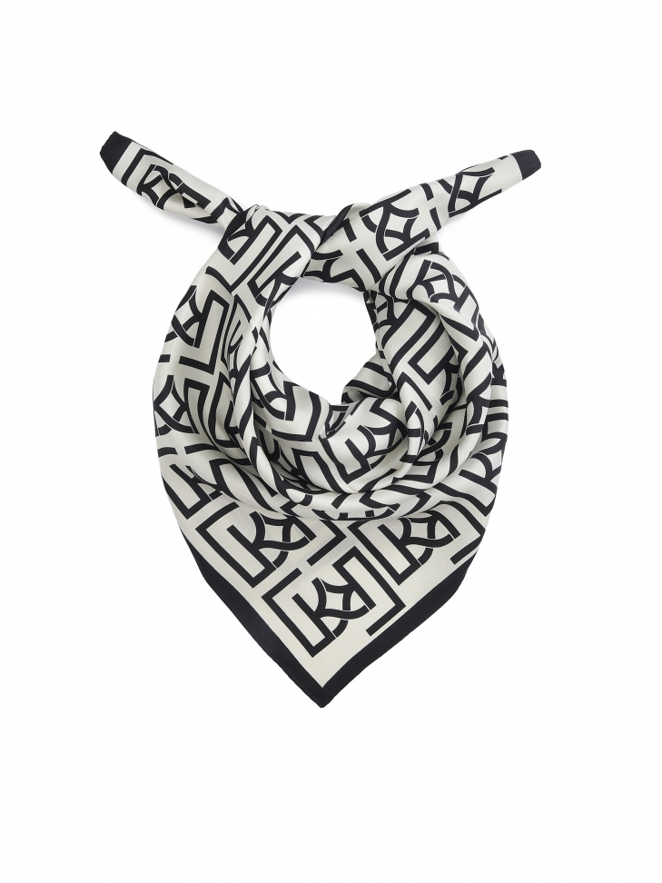 Kremowo-czarna apaszka damska z jedwabiu