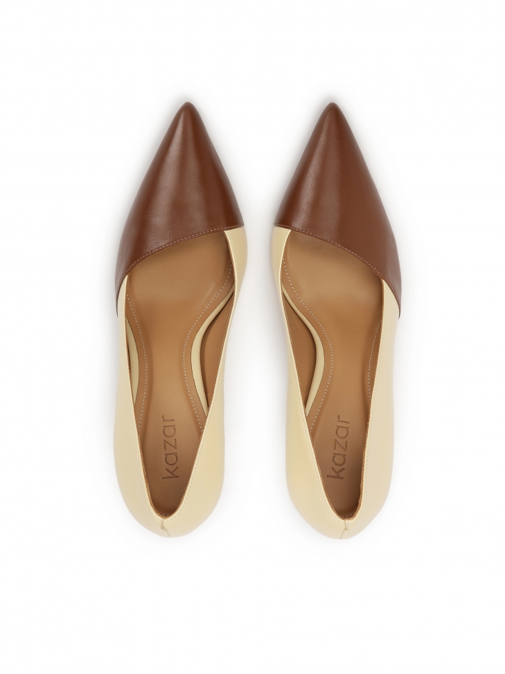 Dwukolorowe czółenka ze skóry