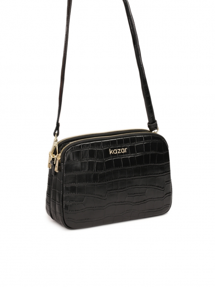 Klasyczna czarna torebka ze skóry croco
