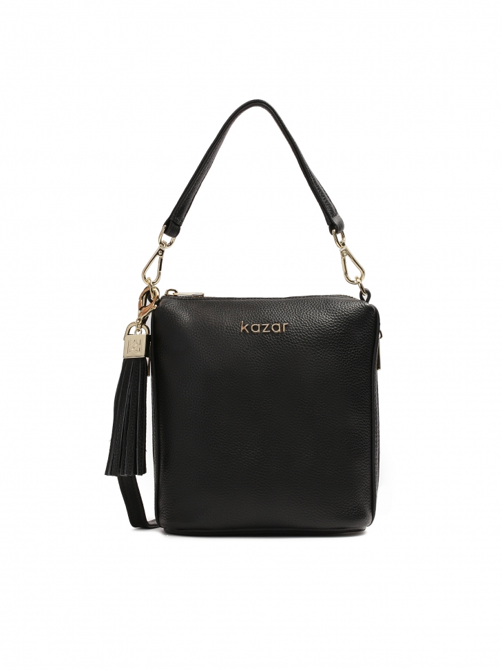 Skórzana czarna listonoszka z odpinanym brelokiem