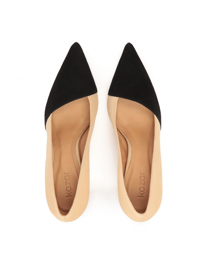 Dwukolorowe szpilki z zamszu