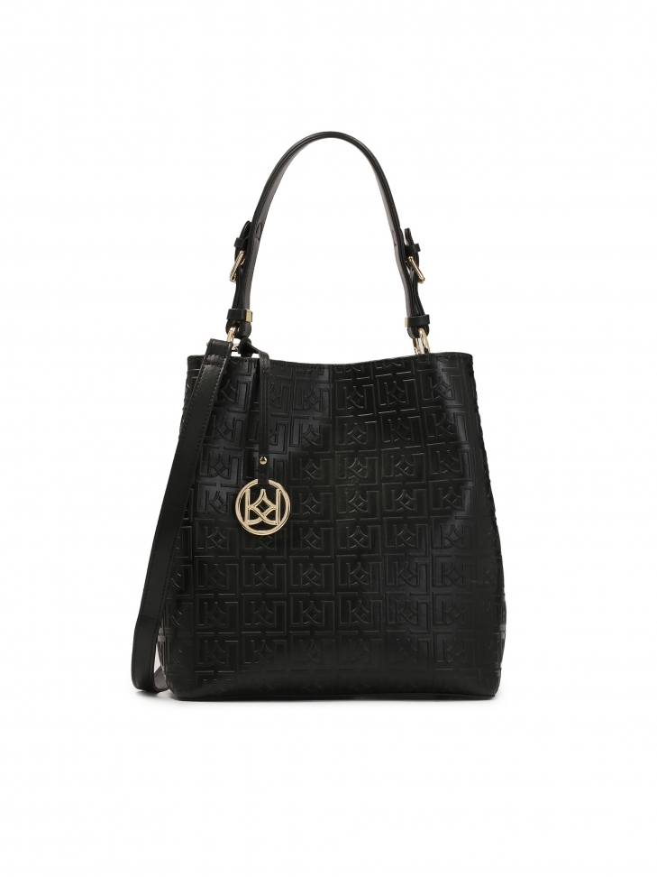 Czarna skórzana torebka z wypukłym wzorem