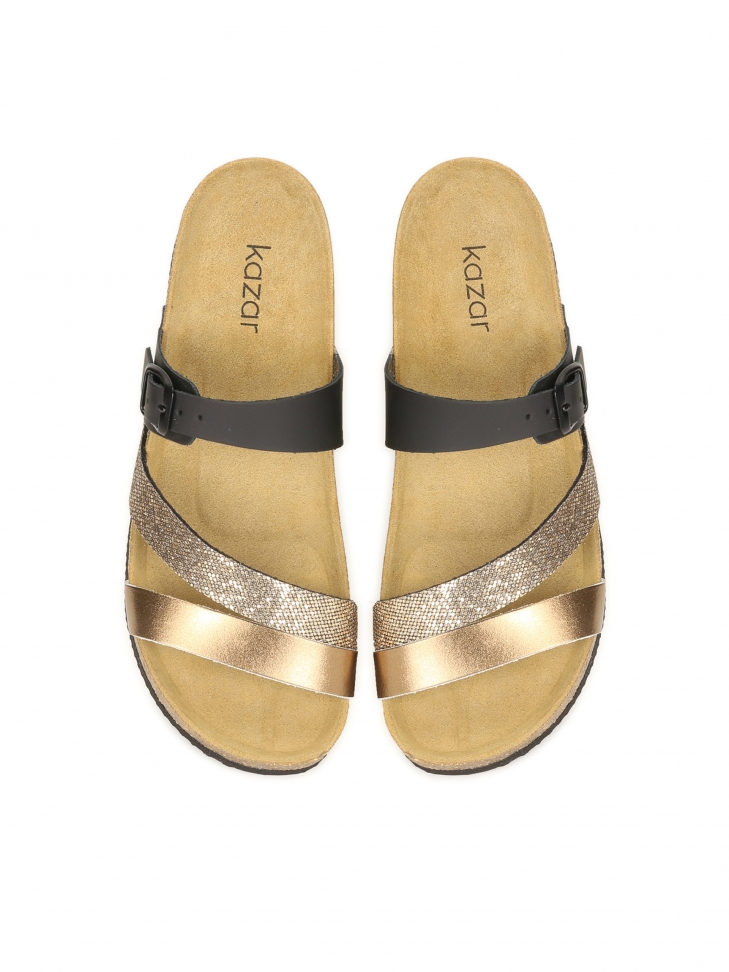 Czarno-ote klapki damskie