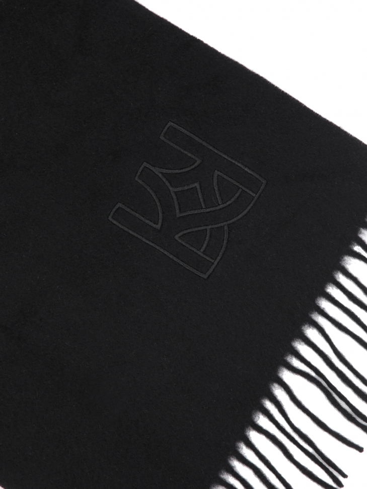 Kaszmirowy czarny szal z frędzlami