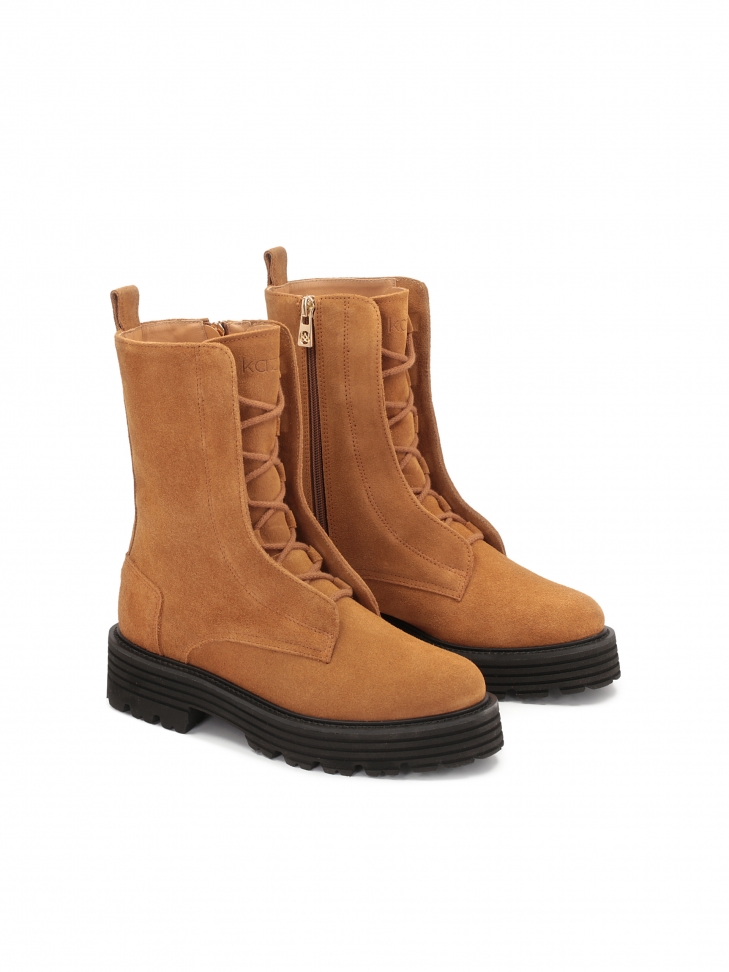 Zamszowe trzewiki damskie w rudym kolorze