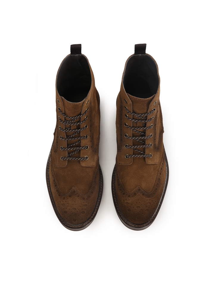 Zamszowe zdobione trzewiki ze sznurowaniem