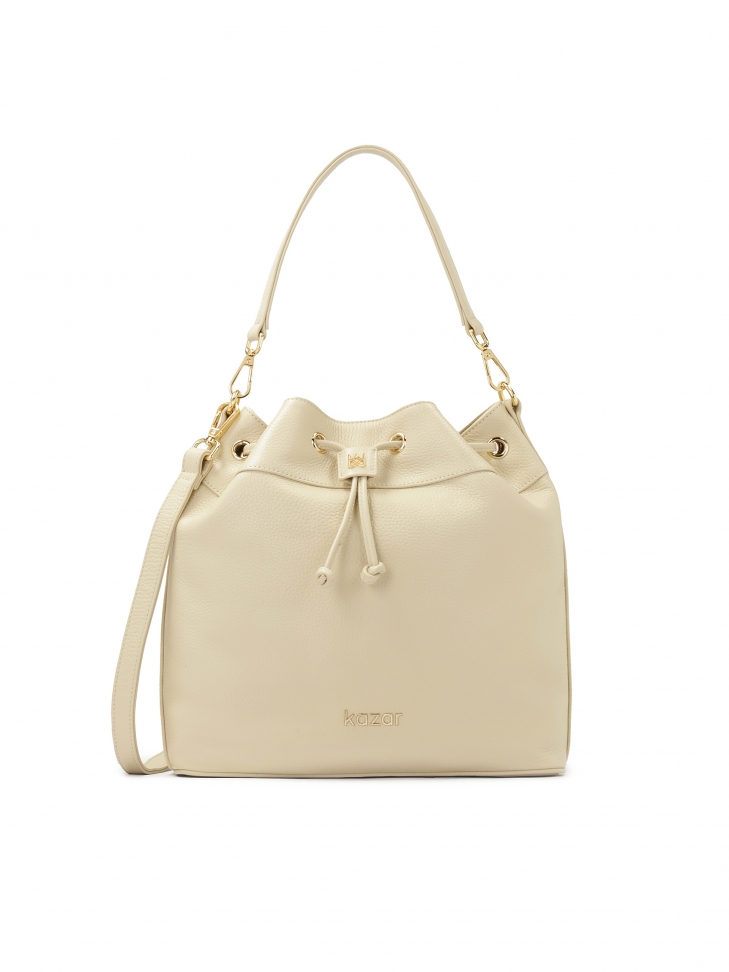 Kremowa torebka worek z dwoma paskami