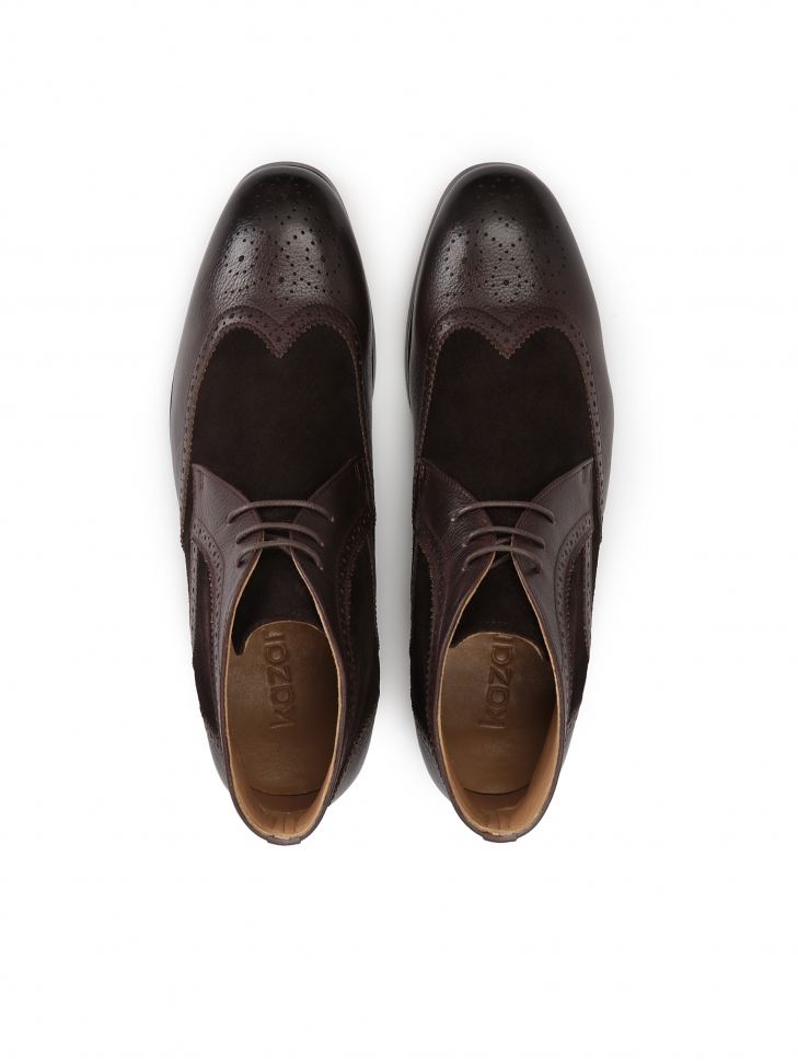 Brązowe trzewiki męskie ze skóry licowej i zamszu