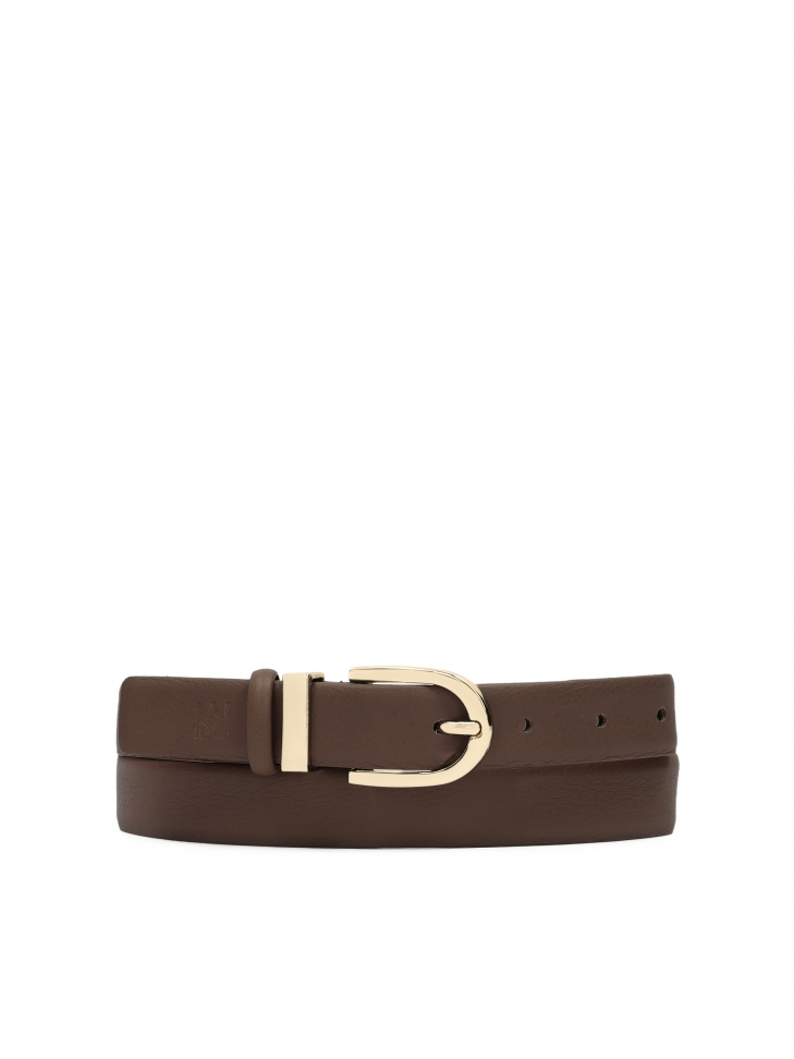 Skórzany ciemnobrązowy pasek o wąskim profilu