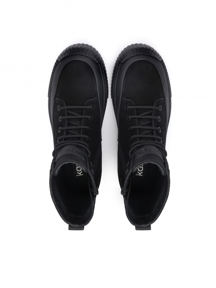 Nubukowe trzewiki męskie z gumowaną skórzaną wstawką