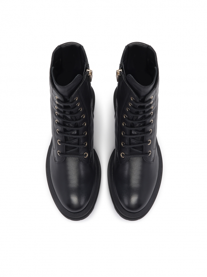 Ocieplane skórzane trzewiki ze sznurowaniem i suwakiem