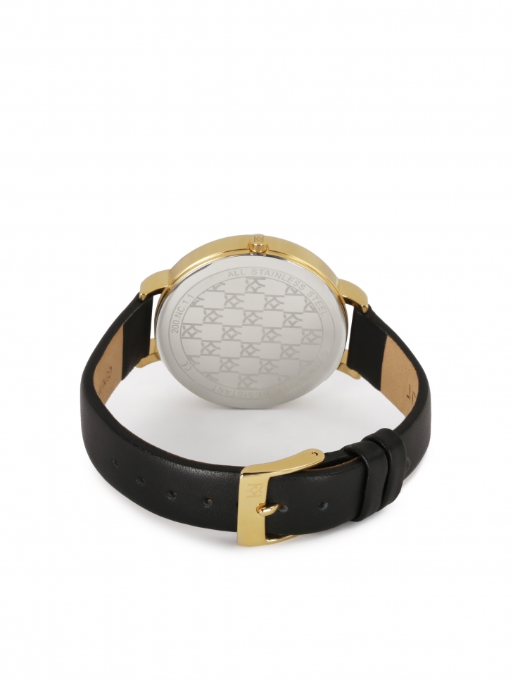 Czarno-oty zegarek na skórzanym pasku