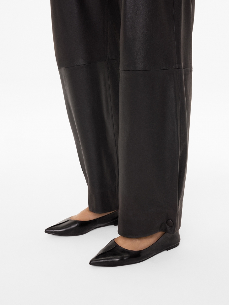 Skórzane czarne baleriny damskie