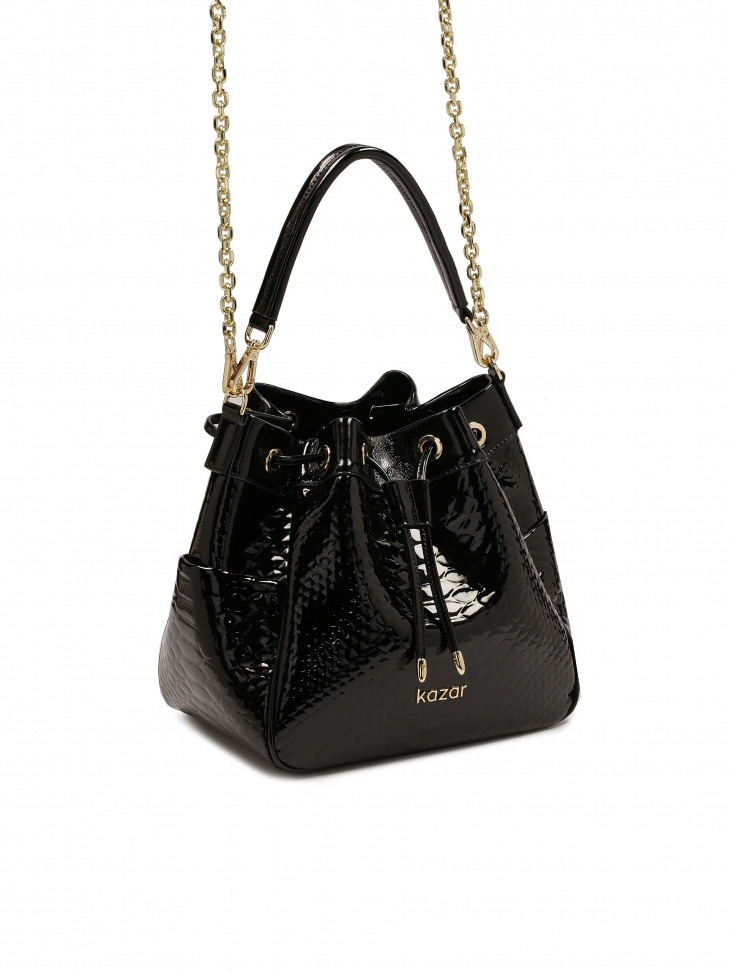 Torebka worek z lakierowanej skóry w tłoczony wzór