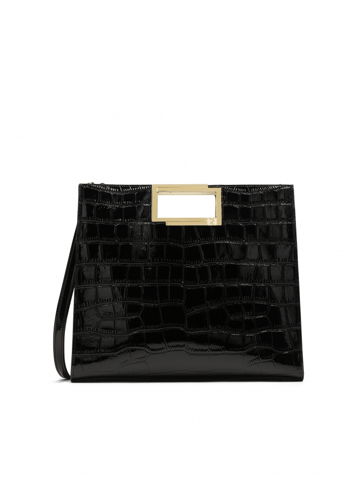 Czarna skórzana torebka z wbudowaną rączką