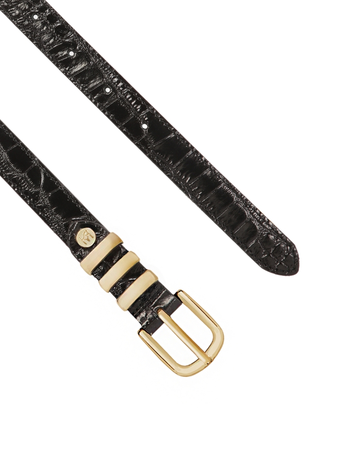 Wąski skórzany pasek z metalowymi szlufkami