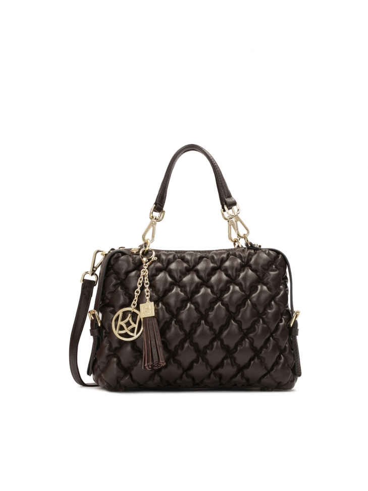 Ciemnobrązowa miękka torebka z rączkami i paskiem