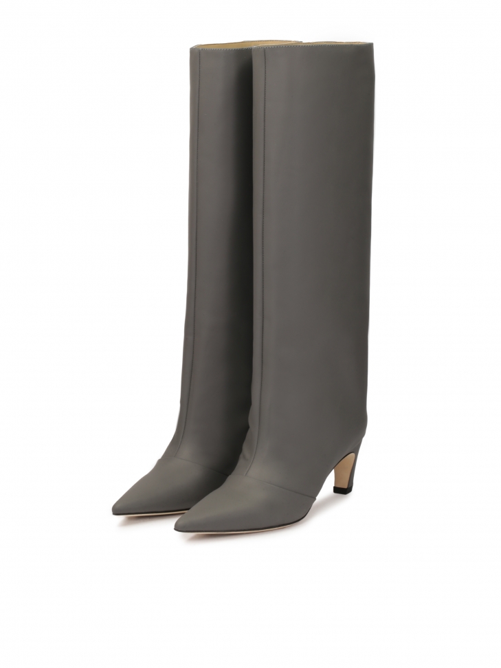 Szare kozaki na obcasie kitten heels