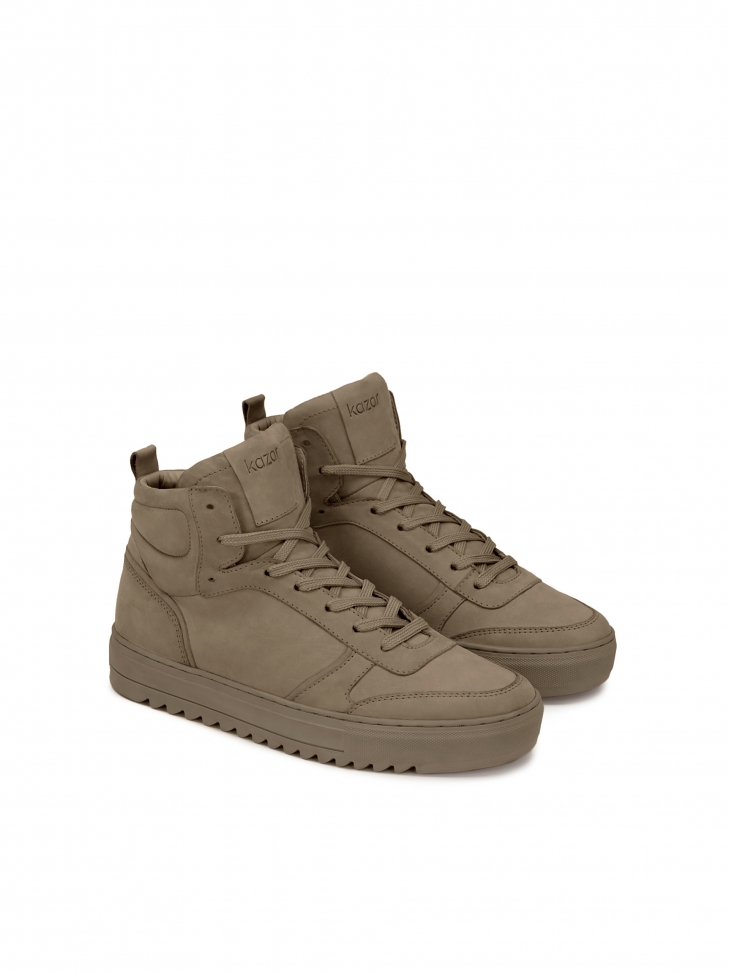 Khaki sneakersy męskie za kostkę na karbowanej podeszwie