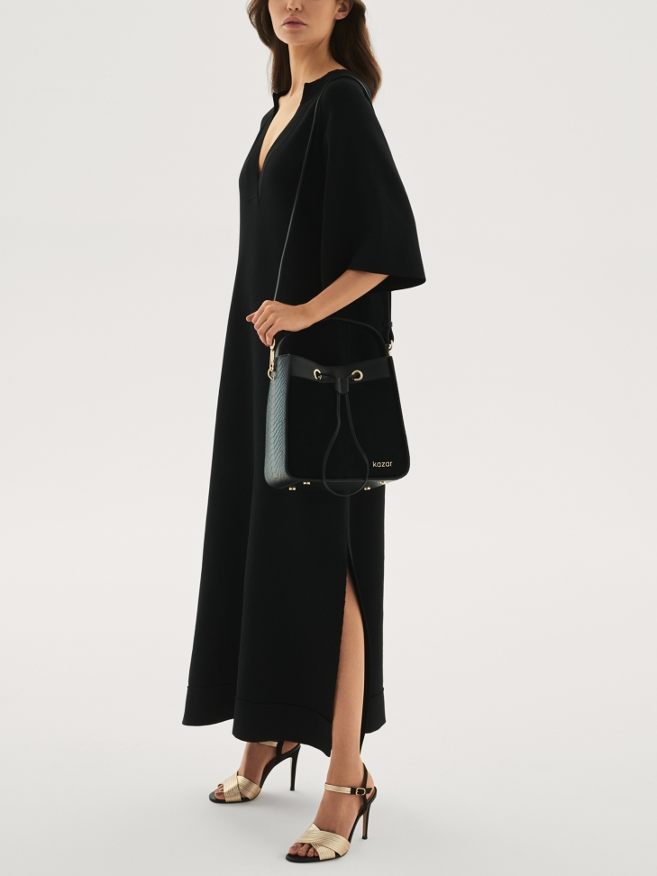 Złoto-czarne sandały z dwóch rodzajów skóry