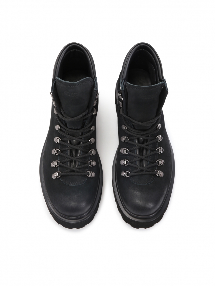 Czarne trapery męskie z nubuku i skóry licowej