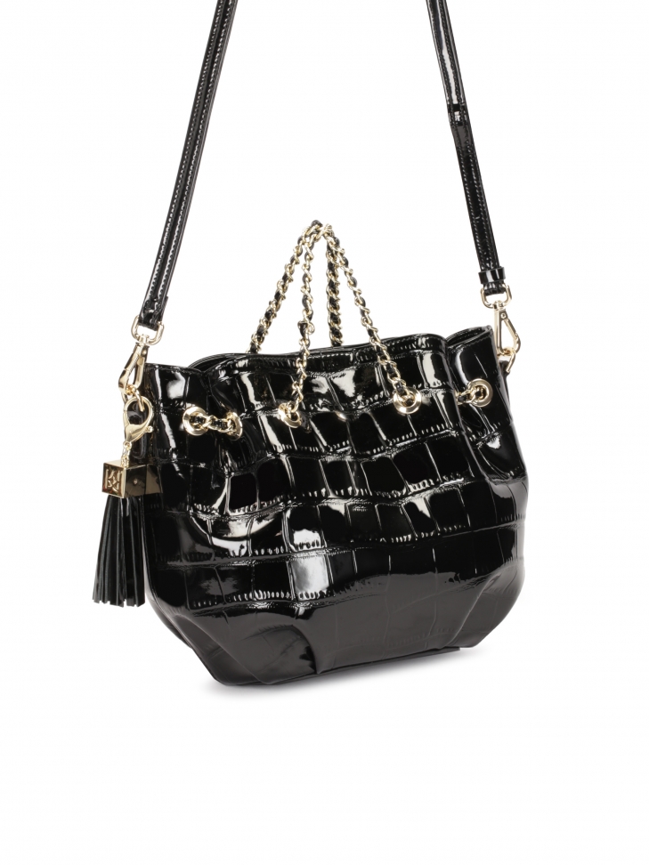 Skórzany czarny worek z odpinanym brelokiem