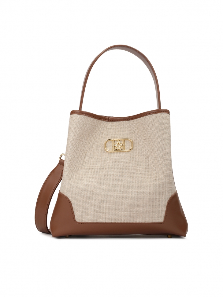 Brązowa skórzana torebka z wstawką z tkaniny