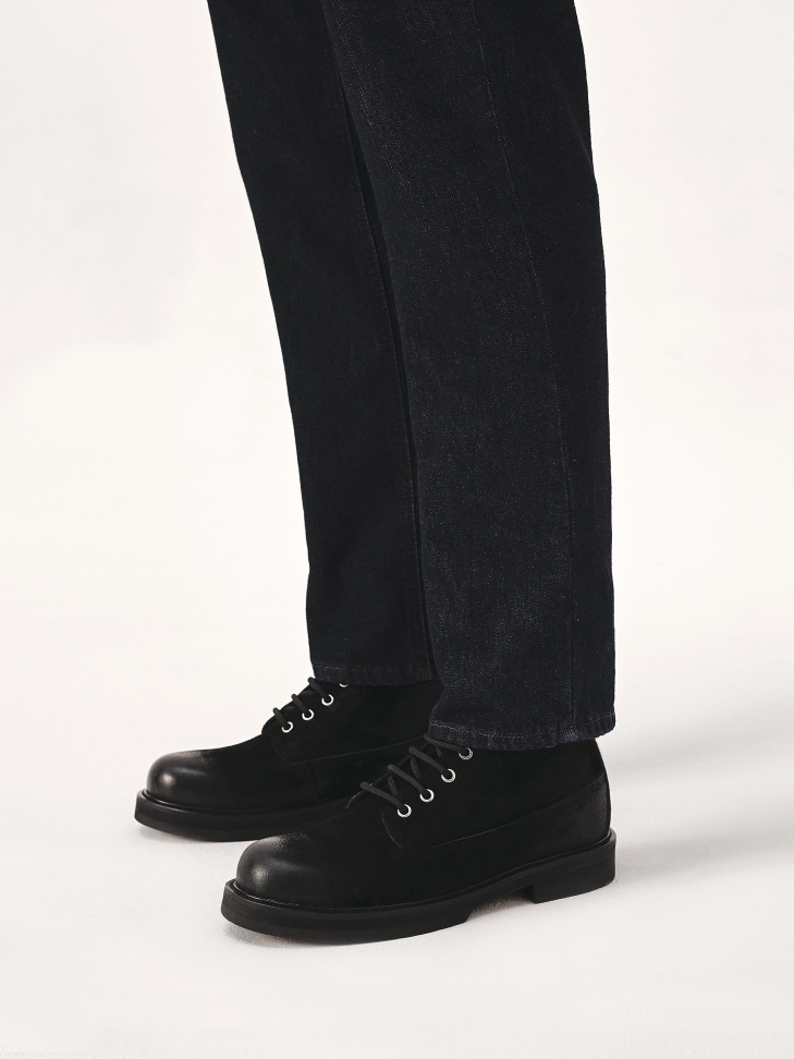 Uniwersalne czarne trzewiki męskie z zamszu