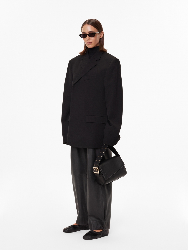 Czarne skórzane baleriny z gumką