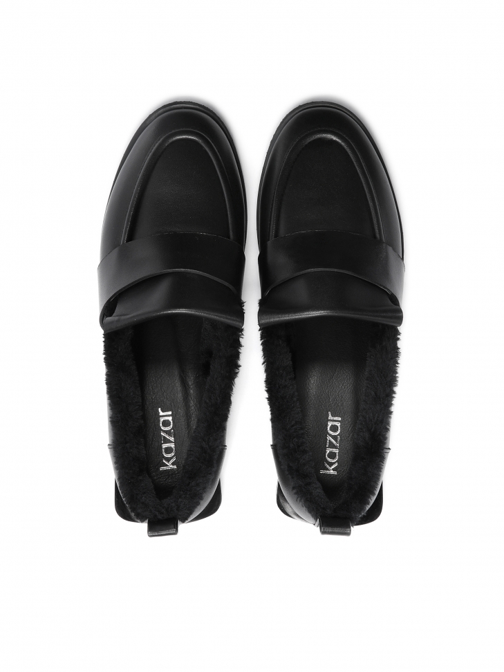 Awangardowe skórzane półbuty damskie z pluszem