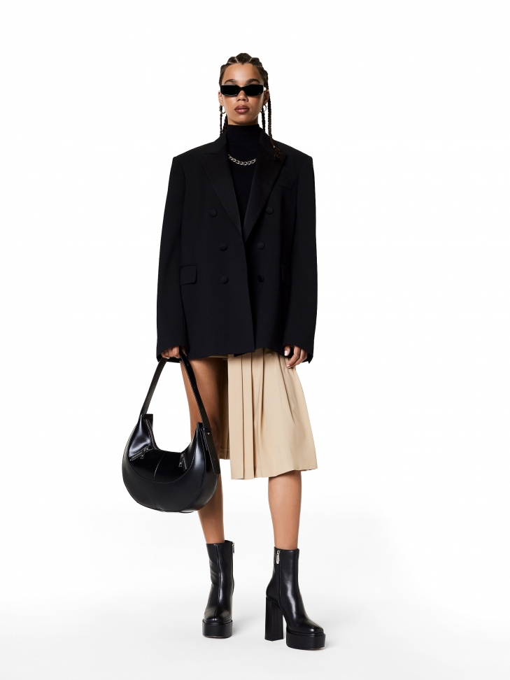 Skórzane czarne botki na platformie i słupkowym obcasie