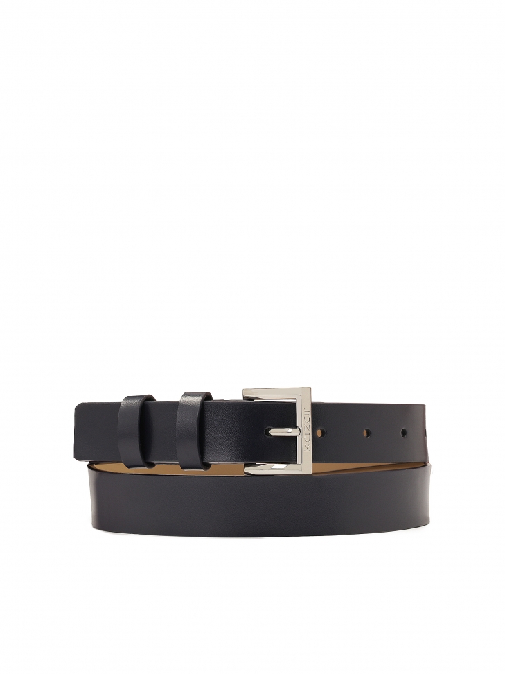 Granatowy skórzany pasek ze srebrną klamrą