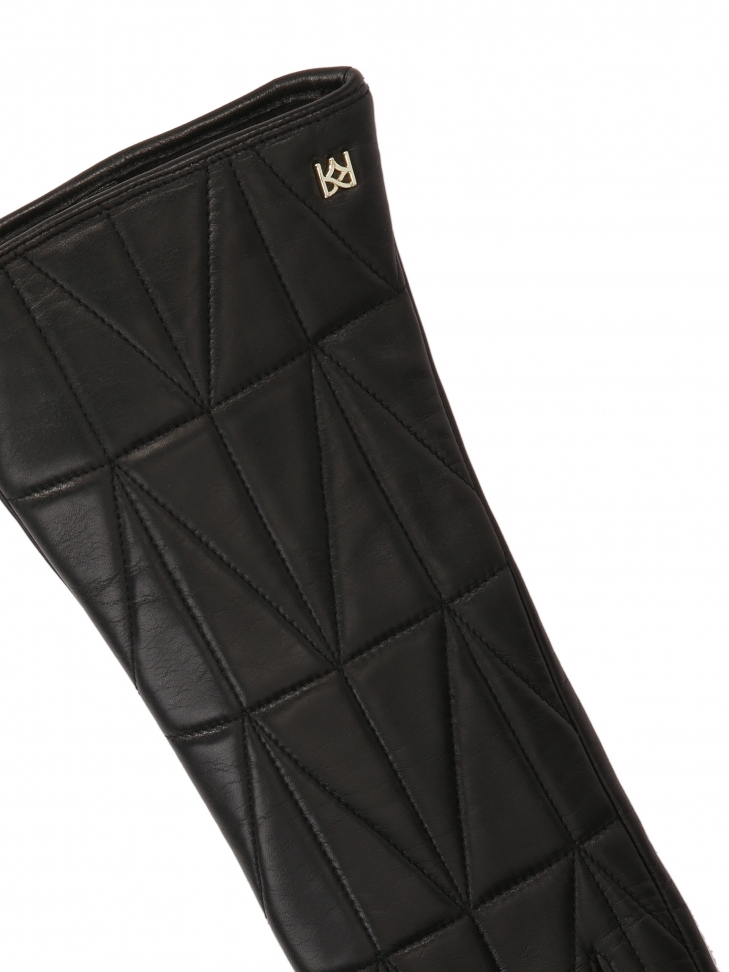 Długie czarne rękawiczki z przeszyciem w geometryczny wzór