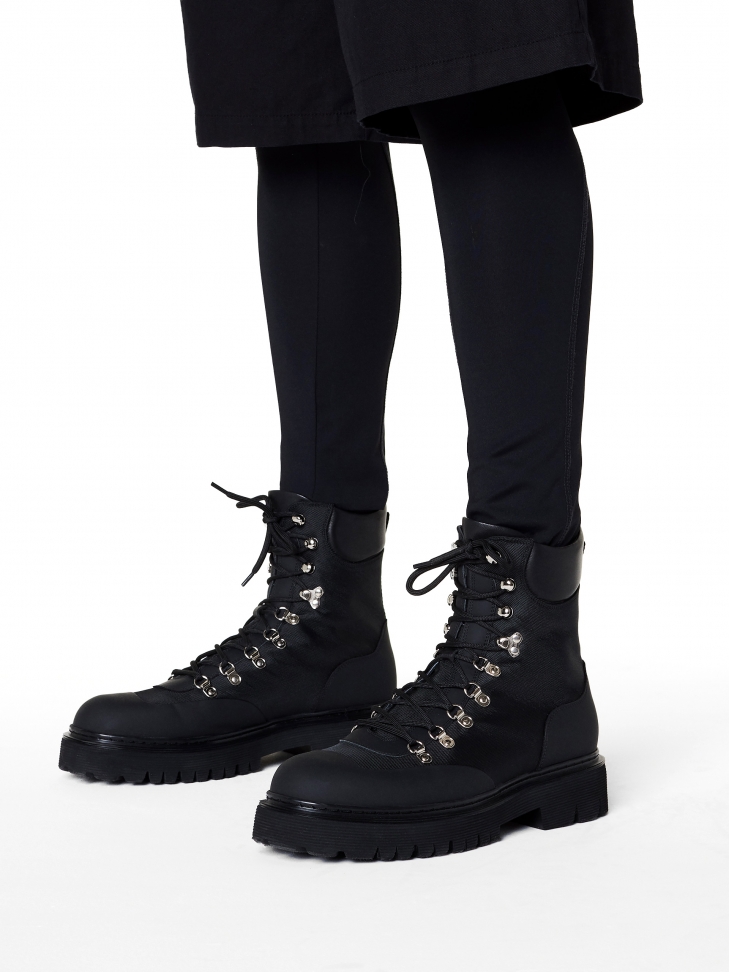 Czarne skórzane trzewiki męskie z wysoką cholewką